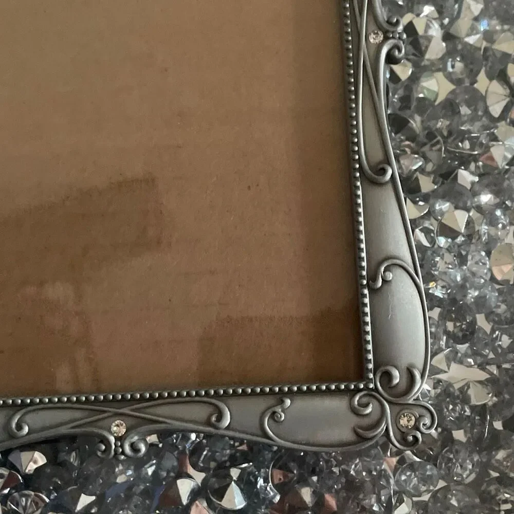 Burnes of Boston picture frame standing silver diamond rhinestone scroll pewter